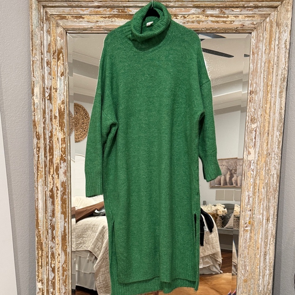 Green Turtleneck Midi Dress